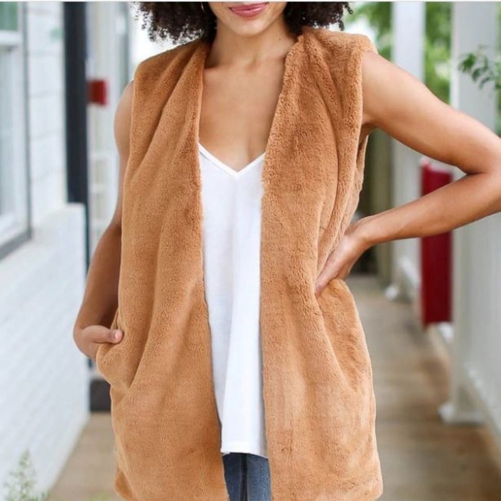 L Love Faux Camel Fur Vest - Small NWT